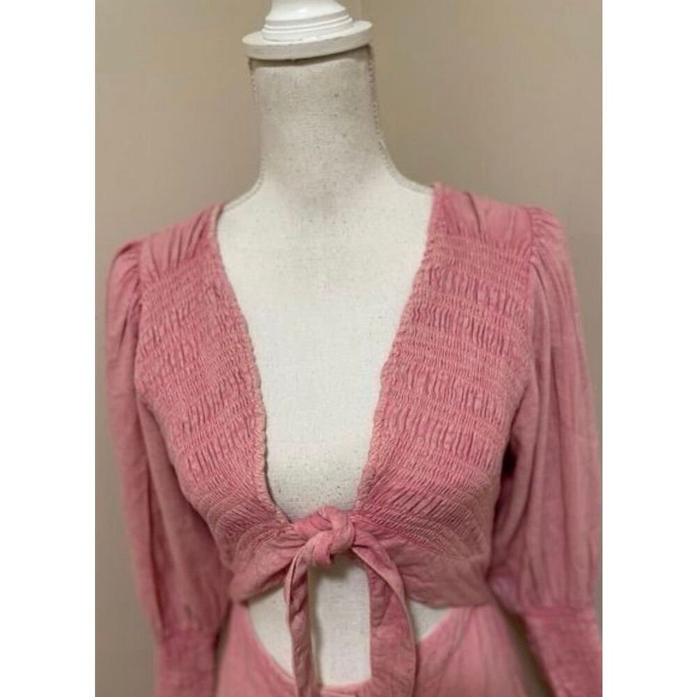 NWT Free People String Of Hearts Maxi Dress Smocked V Neck Buttondown size L - Picture 5 of 7